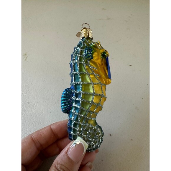 Old World Christmas OWC Blown Glass Glitter Textured Sea Horse 2001 Ornament - Picture 3 of 4